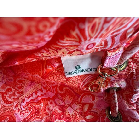Vera Bradley Sherbet Pink Drawstring Backsack Front Pocket Floral Quilt Retired - Picture 7 of 7